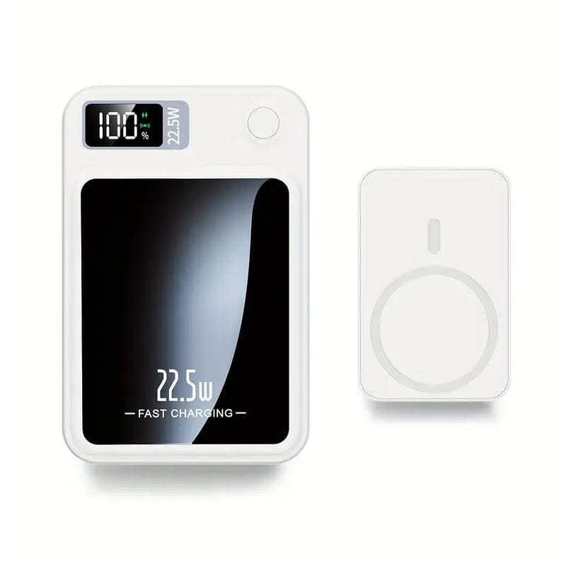 5000mAh Magnetic Wireless Charging Bank 22.5W Fast Charging White Power Bank - Tophatter Daily Deals