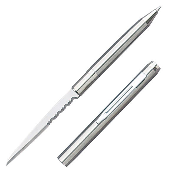 Silver Ink Pen Knife with Partially Serrated Edge - TOPHATTER'S ARMORY DEALS Collectible Weapons - Tophatter Daily Deals