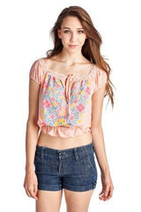Women's Aztec Floral Embroidered Bell Sleeve Crop Top Tops - Tophatter Daily Deals