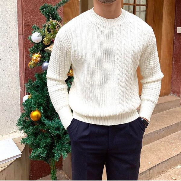 Warm Men's Knit Sweater - Crewneck Cable Panel, Wool Winter White 3D Changing Face Moving Picture Frame - Tophatter Daily Deals