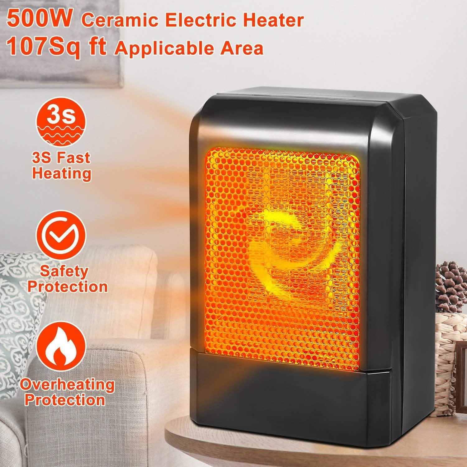 500W Ceramic Portable Electric Heater Household Appliances - Tophatter Daily Deals