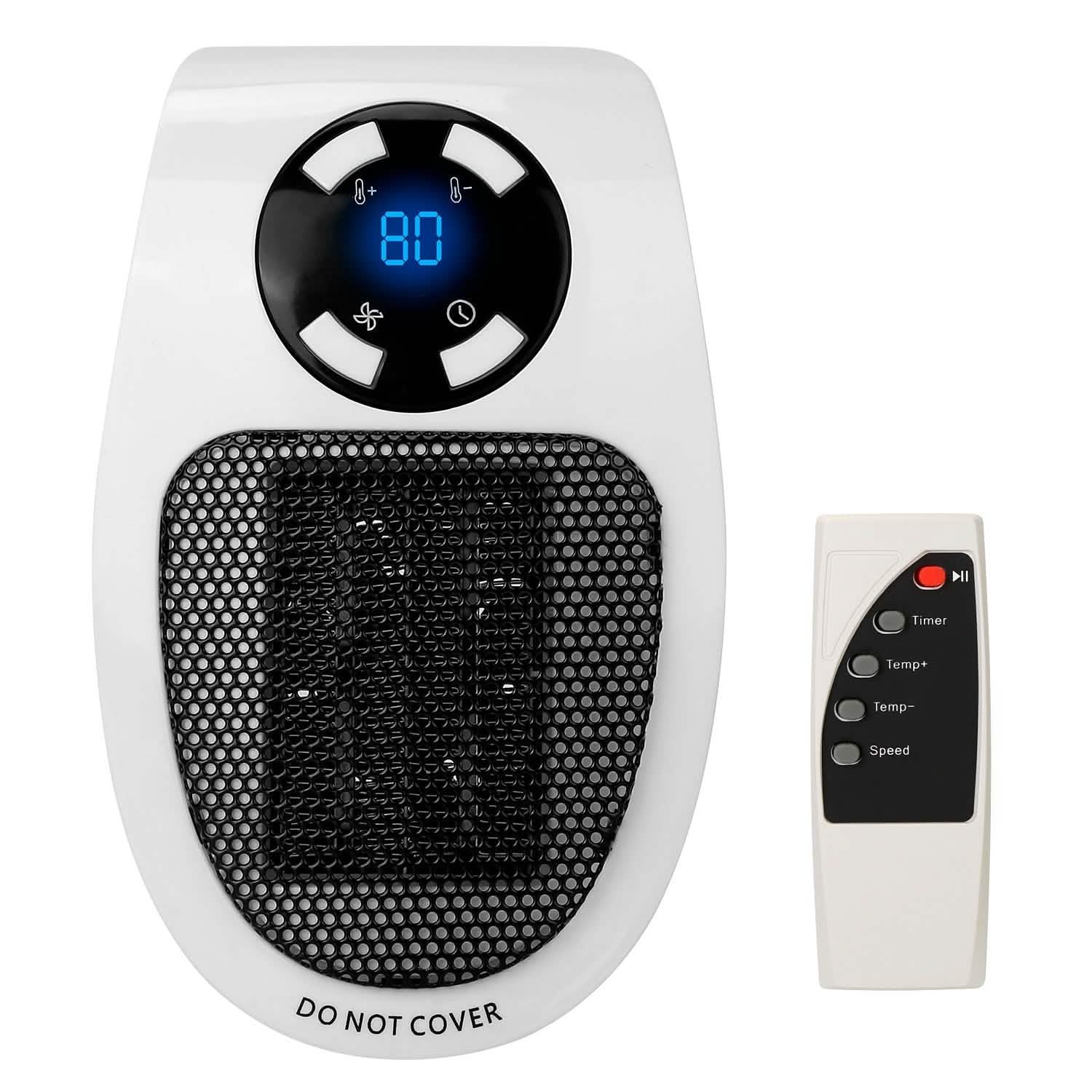 500W Portable Heater Fan Wall Outlet with Remote Control Household Appliances - Tophatter Daily Deals