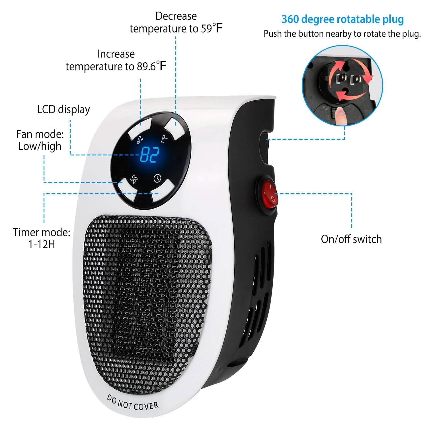 500W Portable Heater Fan Wall Outlet with Remote Control Household Appliances - Tophatter Daily Deals