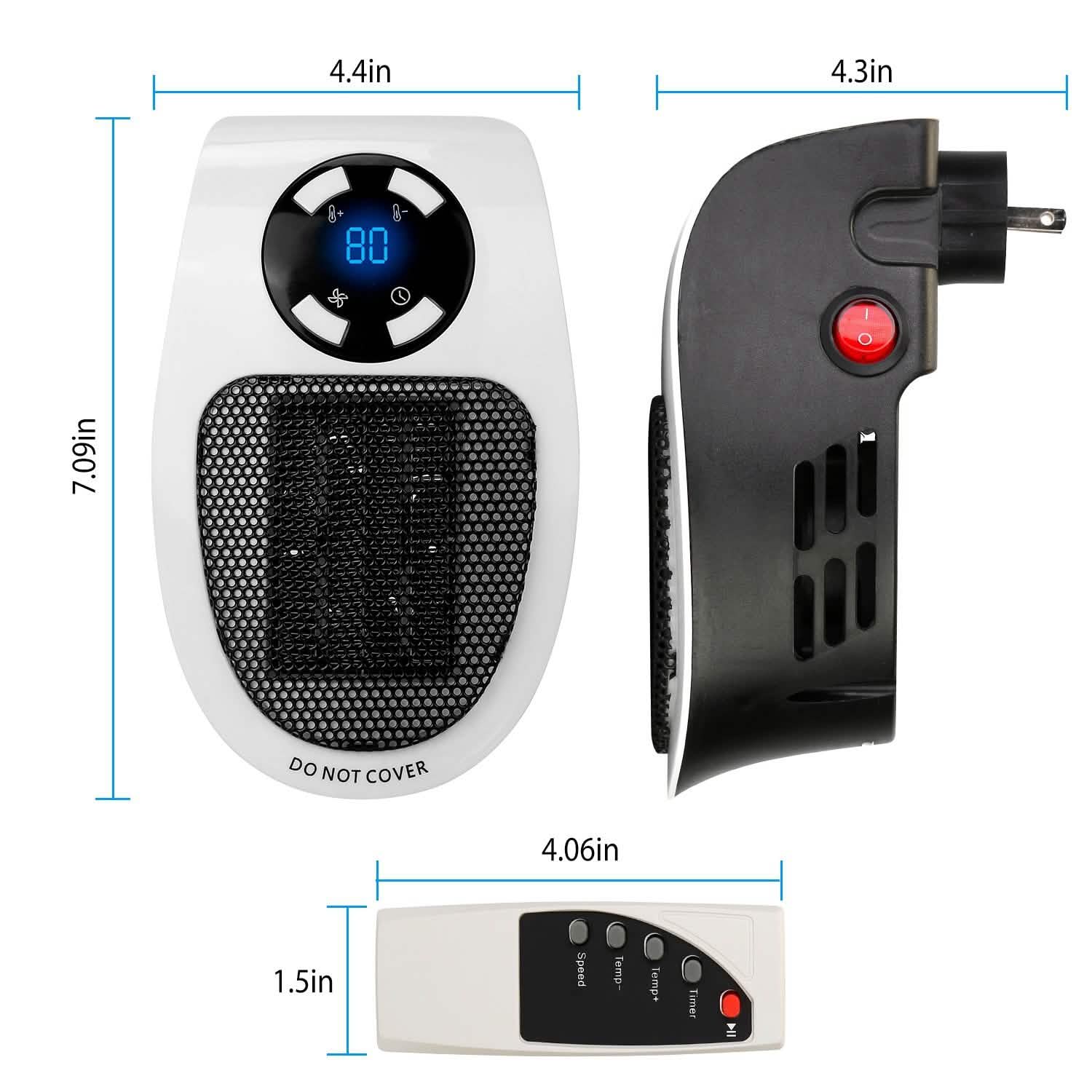 500W Portable Heater Fan Wall Outlet with Remote Control Household Appliances - Tophatter Daily Deals