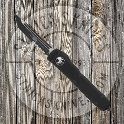 Microtech Ultratech - Tanto Partially Serrated Black Blade - Black Chassis - 123-2T Automatic Knives - Tophatter Daily Deals