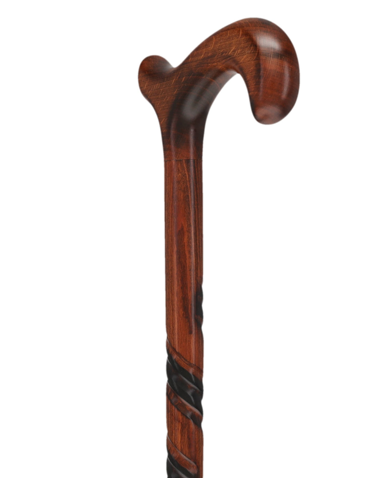 Spiral Carved Walking Cane - Derby Handle, Cherry Stain Hand Carved Artisan - Tophatter Daily Deals