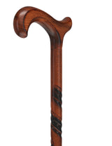 Spiral Carved Walking Cane - Derby Handle, Cherry Stain Hand Carved Artisan - Tophatter Daily Deals
