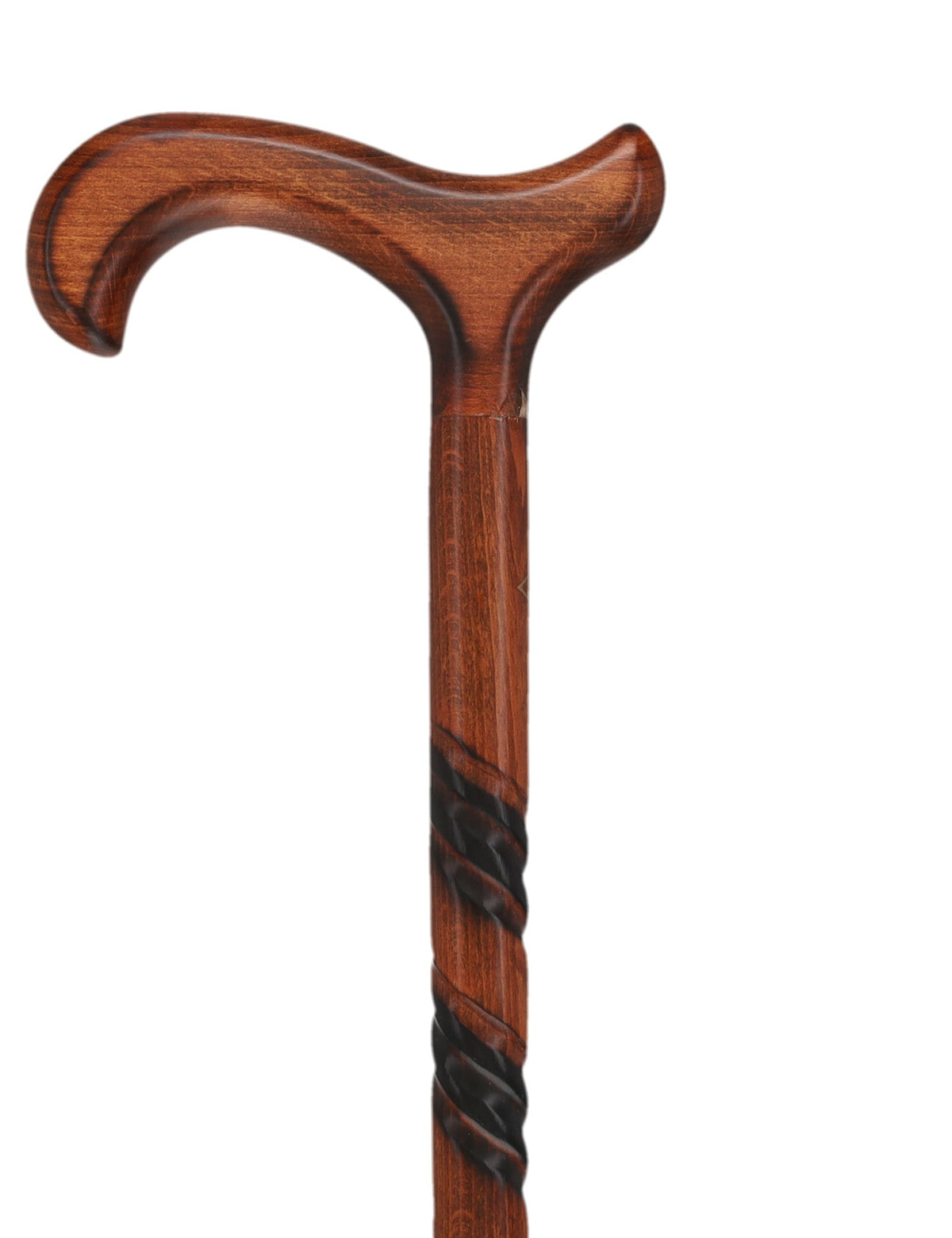 Spiral Carved Walking Cane - Derby Handle, Cherry Stain Hand Carved Artisan - Tophatter Daily Deals