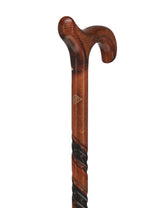 Spiral Carved Walking Cane - Derby Handle, Cherry Stain Hand Carved Artisan - Tophatter Daily Deals