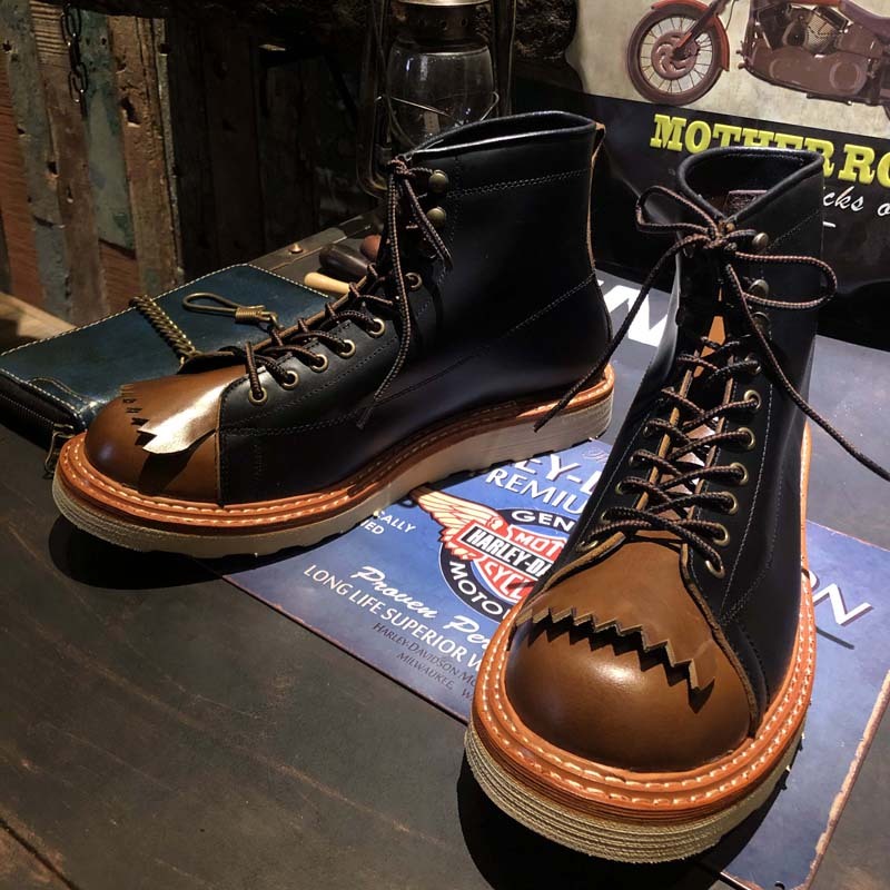 American Style Retro Leather Thick Sole Casual Boots Men's High Top 0 - Tophatter Daily Deals