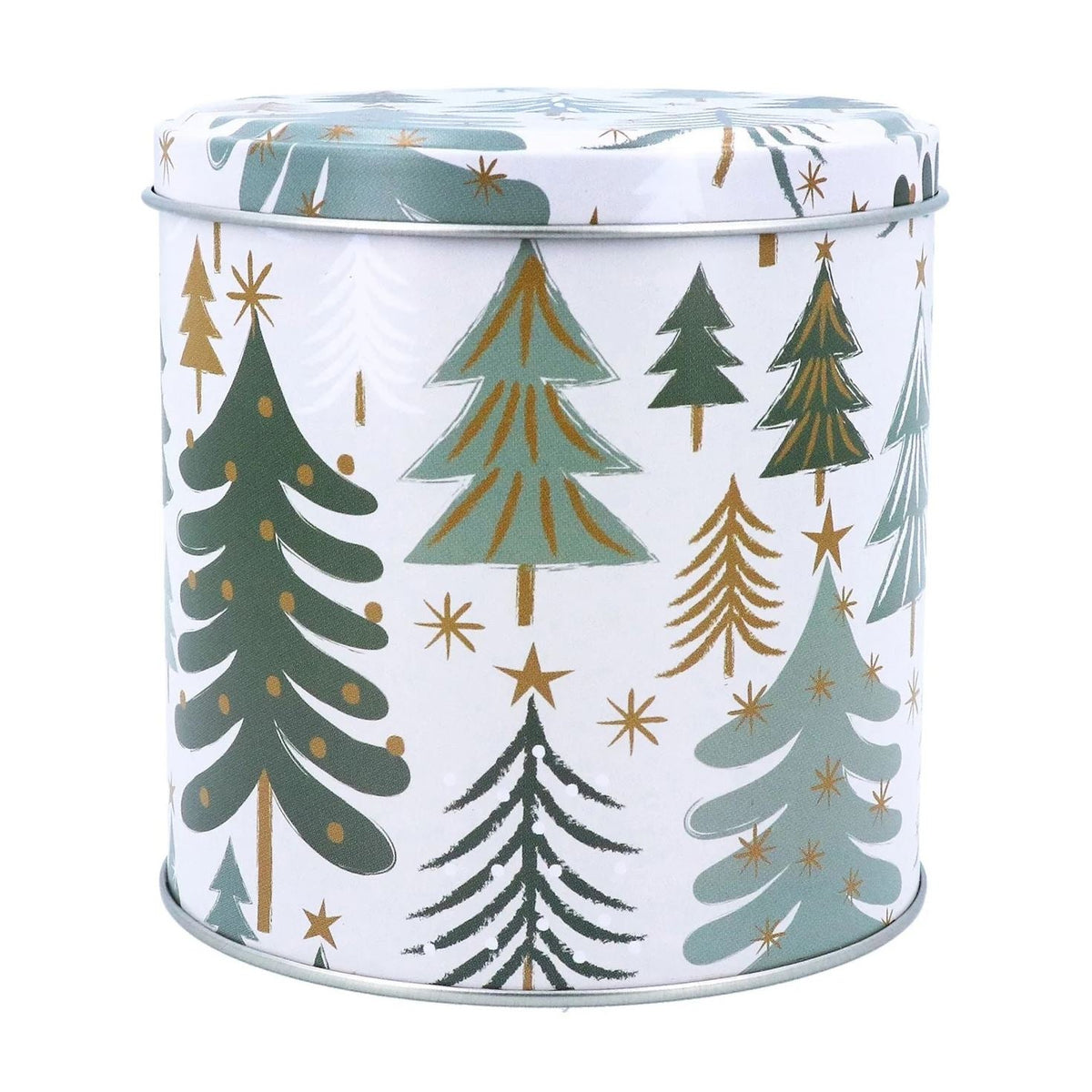 Green Trees Christmas Tin | Festive Chocolate Tin, Treat Storage Tin - 10x10cm Tin - Tophatter Daily Deals