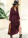 Tie Neck Long Sleeve Midi Tiered Dress Casual Dresses - Tophatter Daily Deals