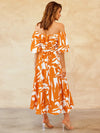 Printed Off-Shoulder Balloon Sleeve Dress Casual Dresses - Tophatter Daily Deals