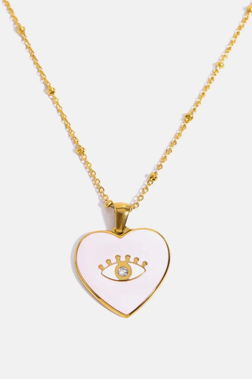 Heart & Evil Eye Shape 18K Gold Plated Pendant Necklace Blush Pink One Size Necklaces - Tophatter Daily Deals