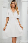 V-Neck Puff Sleeve Dress White Casual Dresses - Tophatter Daily Deals