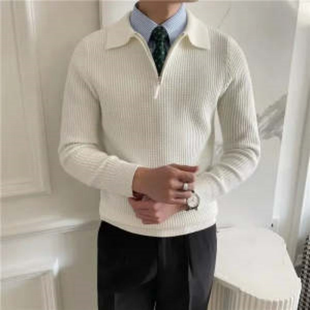 Fitted Men's Sweater Coat - Zip Collar, Ribbed Knit, Casual White 3D Changing Face Moving Picture Frame - Tophatter Daily Deals