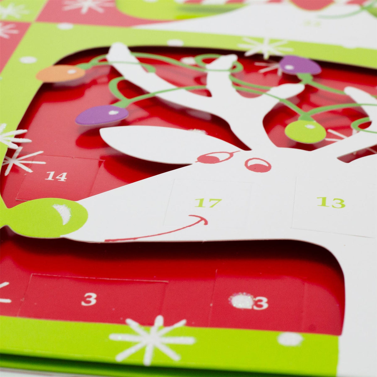 3D Reindeer Christmas Advent Calendar - Glittered Die-Cut with Ribbon, 35.5x39cm Advent Calendar - Tophatter Daily Deals