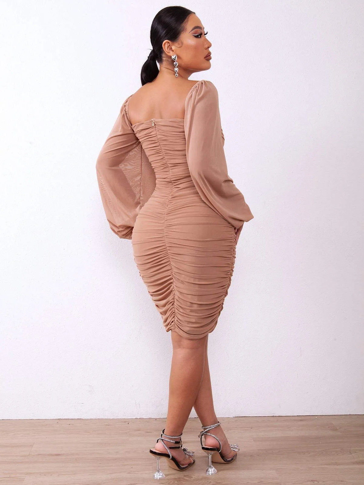 Zip-Back Ruched Bodycon Dress Cocktail Dresses - Tophatter Daily Deals