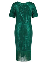 Tassel Sequin Short Sleeve Dress Cocktail Dresses - Tophatter Daily Deals