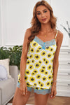 Sunflower Lace Trim Cami and Shorts Lounge Set Yellow White Loungewear Sets - Tophatter Daily Deals