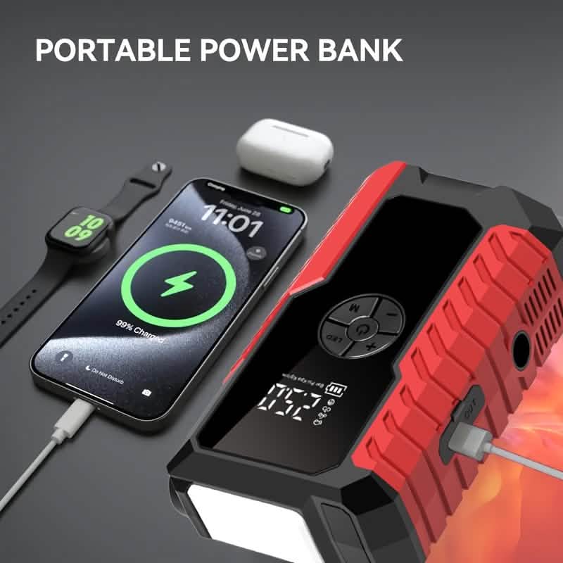 Portable 12V Car Jump Starter, Battery Charger, Air Pump (LED Display) Automotive - Tophatter Daily Deals