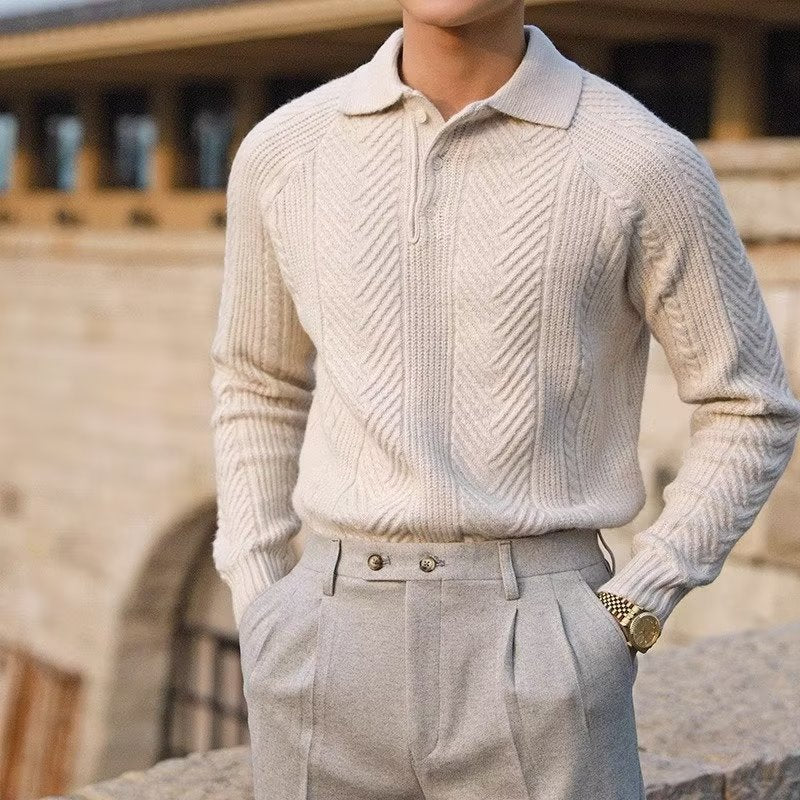 Warm Men's Polo Sweater - Slim Ribbed Knit For Winter 3D Changing Face Moving Picture Frame - Tophatter Daily Deals