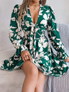 Tied Ruffled Printed Long Sleeve Dress Casual Dresses - Tophatter Daily Deals