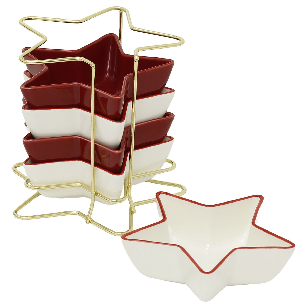 Star-Shaped Set of Snack Bowls, Ceramic Christmas Serving Bowls with Rack Bowl - Tophatter Daily Deals