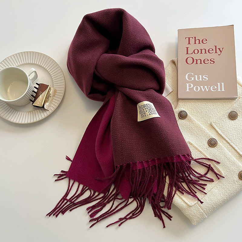Warm Women Scarf - Reversible Fringed Cashmere Winter Purple Red - Tophatter Daily Deals