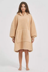Lantern Sleeve Oversized Hooded Fuzzy Lounge Dress Tan One Size Sleep Dresses - Tophatter Daily Deals