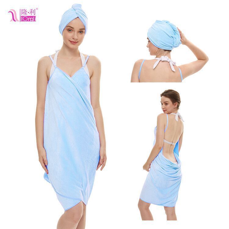 Bath Towel Sling Bath Skirt Coral Fleece Suit Bath Skirt Suit In Blue 70X160cm 0 - Tophatter Daily Deals