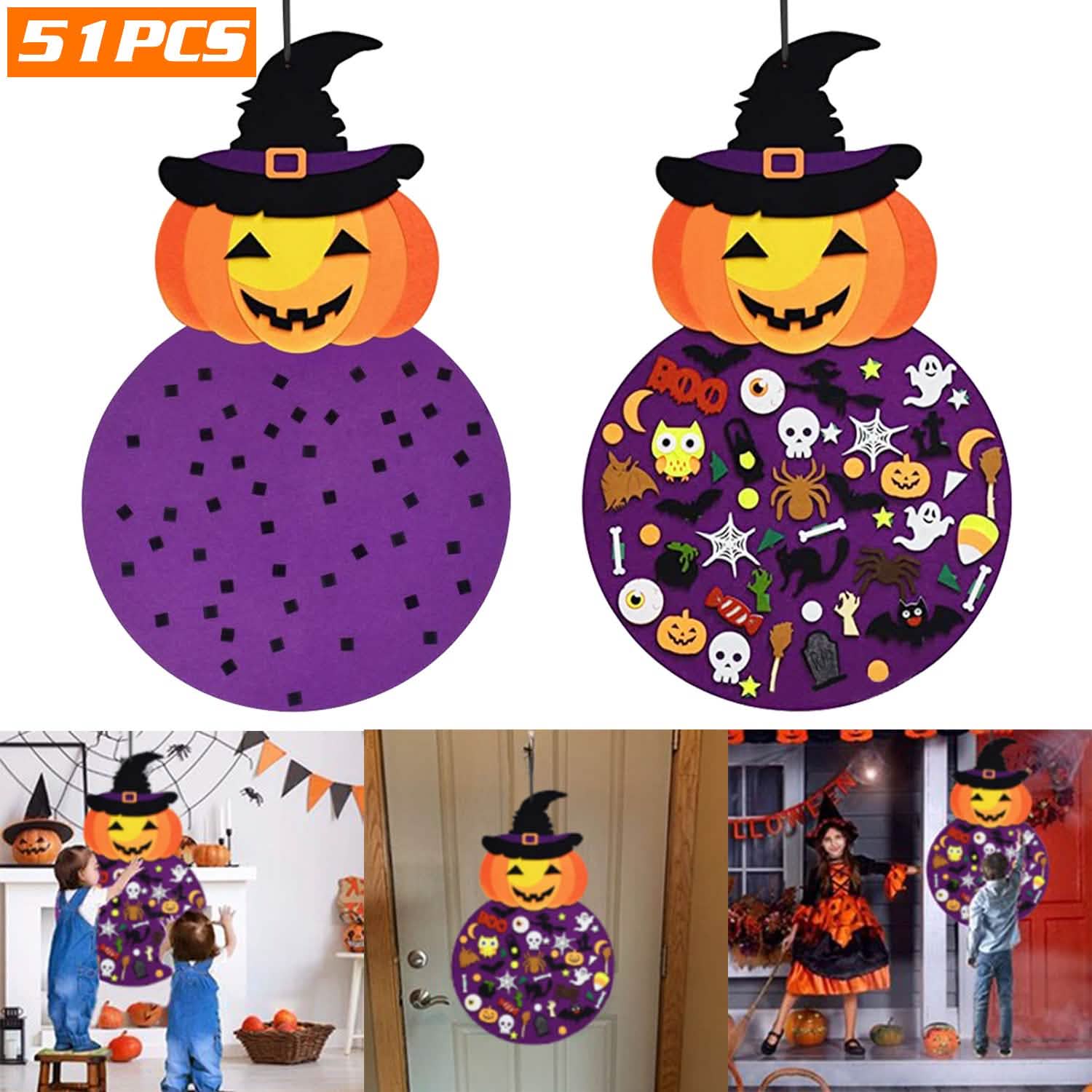51-Pieces: Felt Pumpkin Witch Hanging Décor Seasonal Decor - Tophatter Daily Deals
