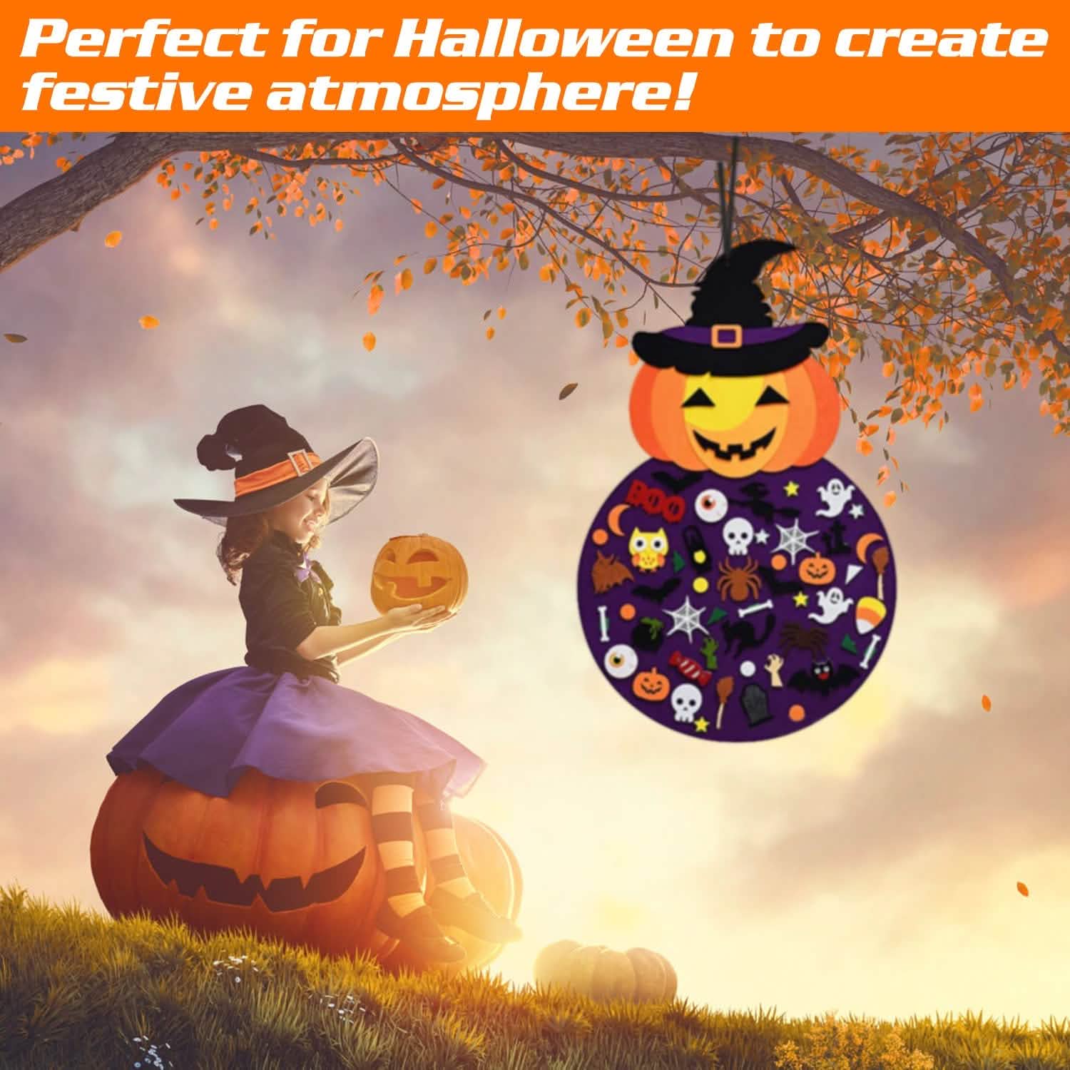 51-Pieces: Felt Pumpkin Witch Hanging Décor Seasonal Decor - Tophatter Daily Deals