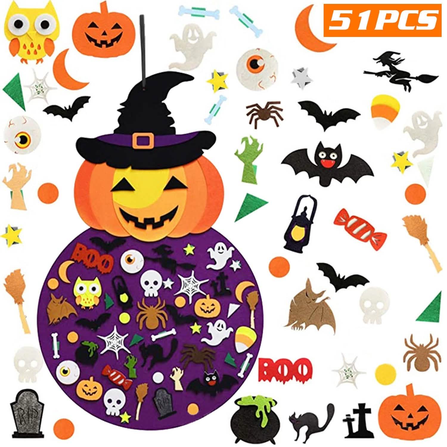 51-Pieces: Felt Pumpkin Witch Hanging Décor Seasonal Decor - Tophatter Daily Deals