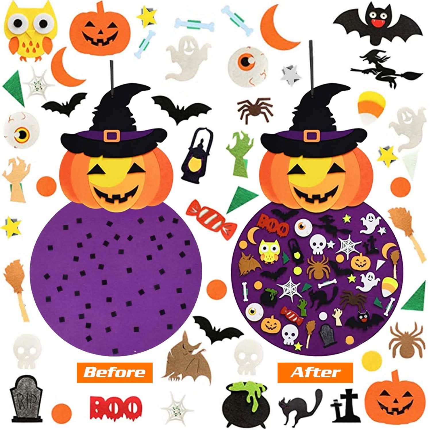 51-Pieces: Felt Pumpkin Witch Hanging Décor Seasonal Decor - Tophatter Daily Deals