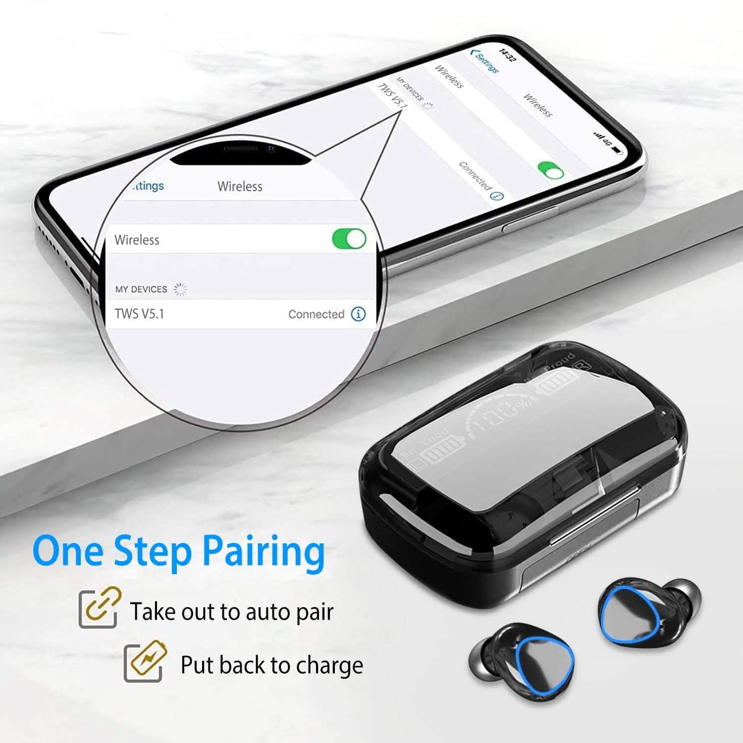 5.1 TWS Wireless Earbuds Touch Control Headphone Headphones - Tophatter Daily Deals