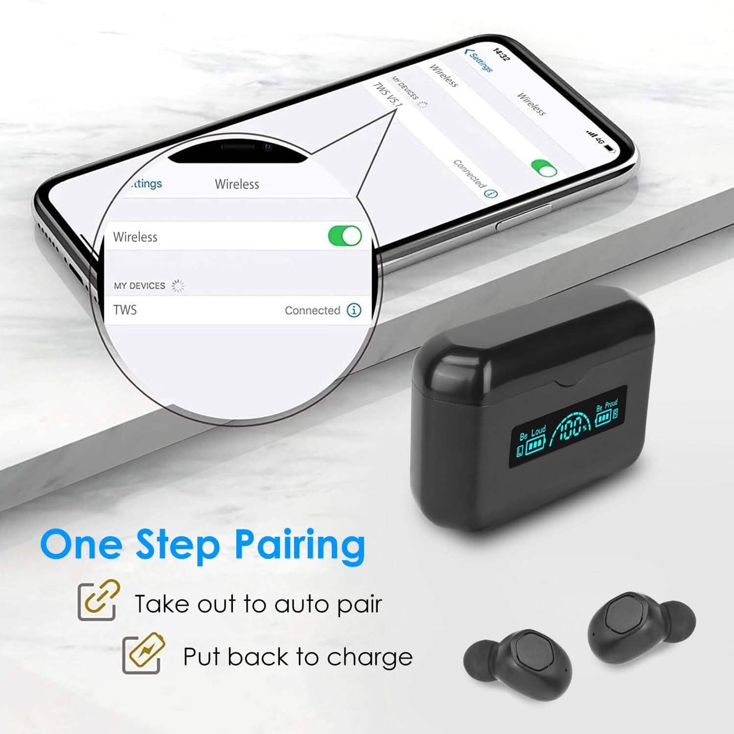 5.1 TWS Wireless Earphone with Charging Case IPX4 Waterproof Power Bank Headphones - Tophatter Daily Deals