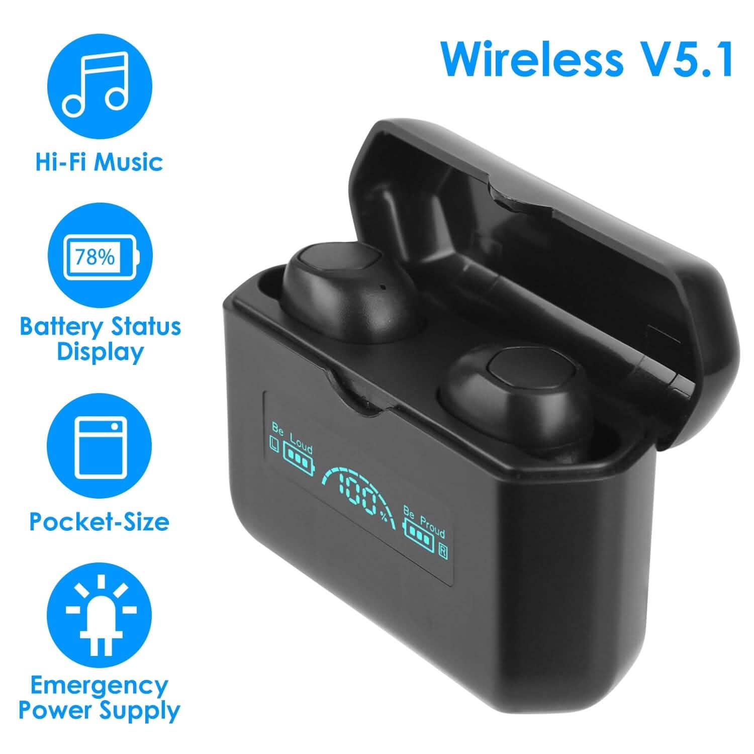 5.1 TWS Wireless Earphone with Charging Case IPX4 Waterproof Power Bank Headphones - Tophatter Daily Deals