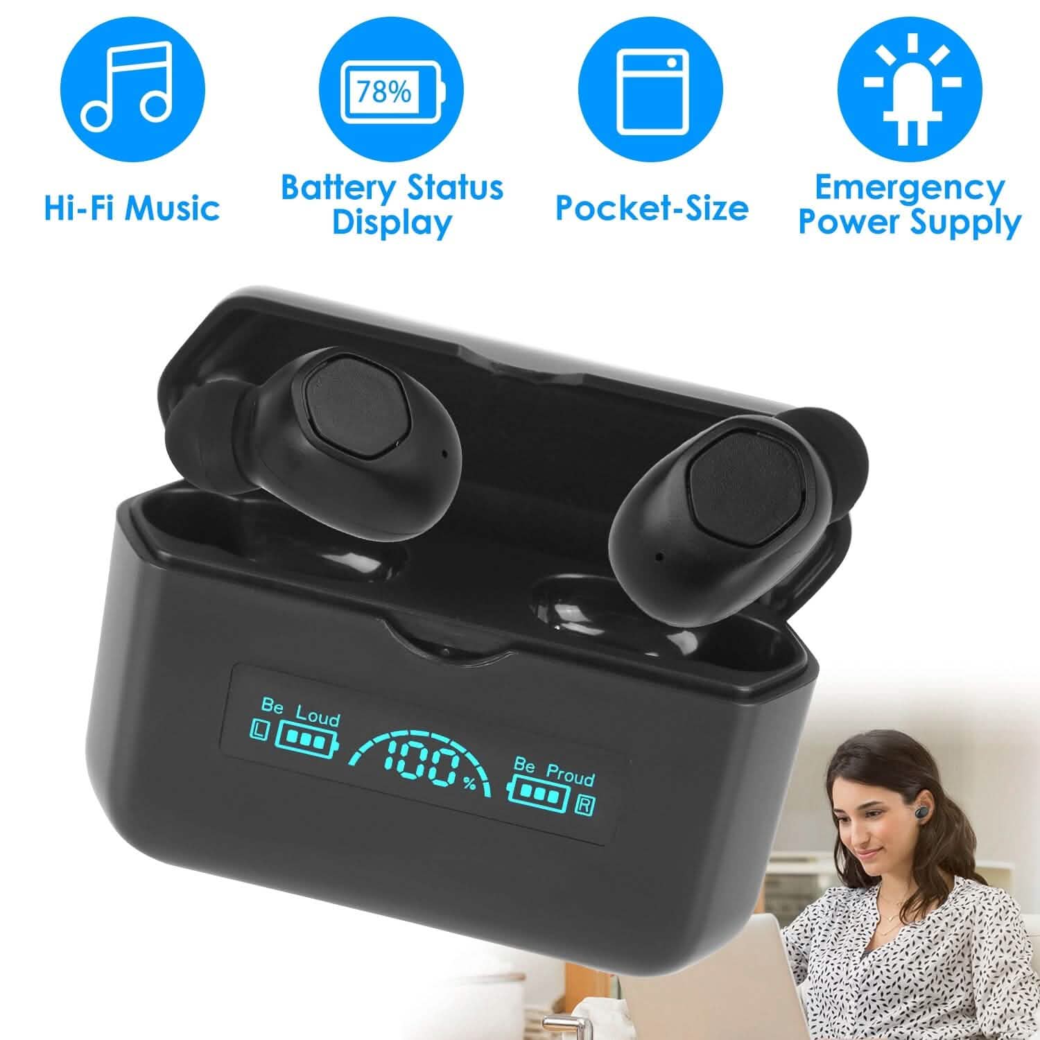 5.1 TWS Wireless Earphone with Charging Case IPX4 Waterproof Power Bank Headphones - Tophatter Daily Deals