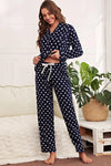 Star Print Button-Up Shirt and Pants Lounge Set Loungewear Sets - Tophatter Daily Deals