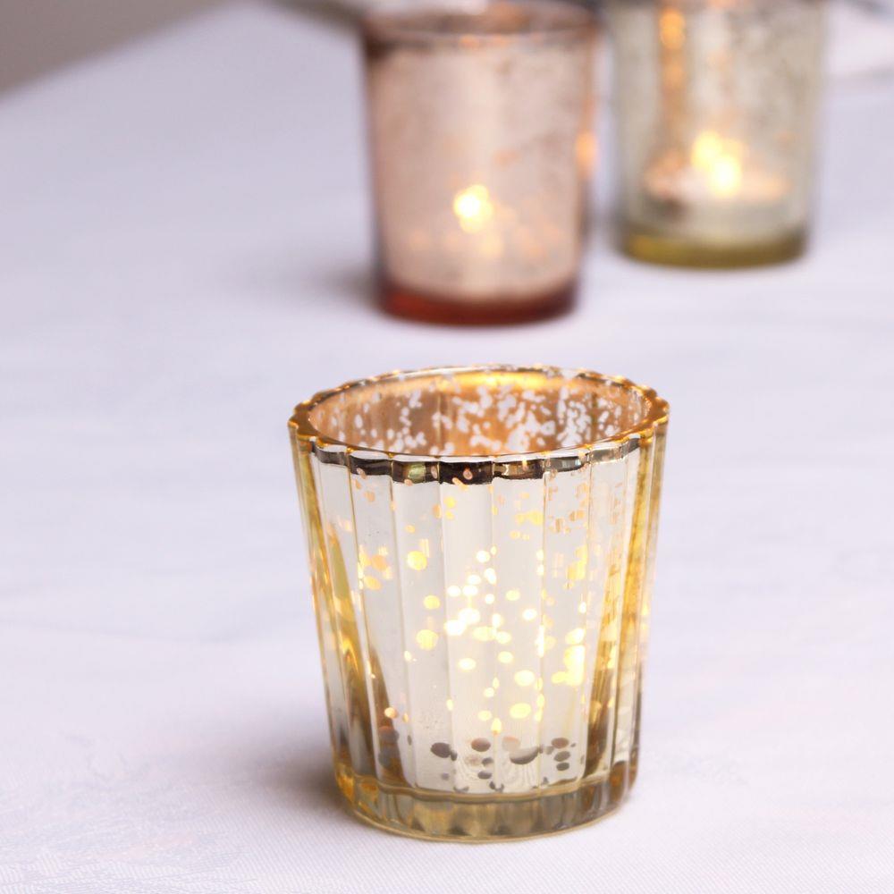 Gold Mercury Effect Glass Tealight Holder | Gold Speckled Tealight Holder | Glass Candle Holder Candle Pot Candle Holder - Tophatter Daily Deals