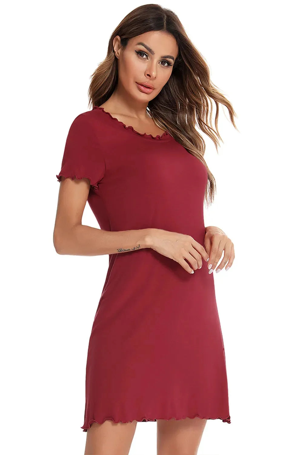 Round Neck Short Sleeve Lounge Dress Sleep Dresses - Tophatter Daily Deals