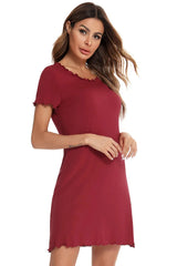 Round Neck Short Sleeve Lounge Dress Sleep Dresses - Tophatter Daily Deals