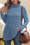 Turtleneck High Low Top Sky Blue Blouses - Tophatter Daily Deals