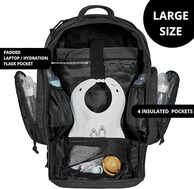 Phil & Jack Dad Diaper Bag Backpack, Baby Diaper Bag with Changing Station, Tactical Military Style, Womens Mens Diaper Bag (Black) Handbags & Wallets - Tophatter Daily Deals