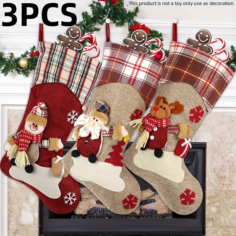 Classic Christmas Stocking Set Polyester Decor (3pcs) Christmas - Tophatter Daily Deals