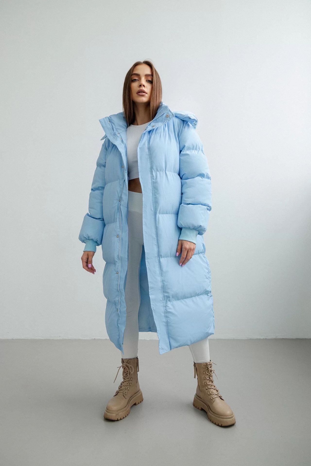 Warm Cozy Women's Puffer Coat - Longline, Cotton, Winter Light Blue 3D Changing Face Moving Picture Frame - Tophatter Daily Deals