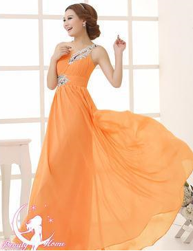 2021 speed selling wedding bridesmaid dress, banquet evening dress, single shoulder dinner party host, evening dress, banquet dress girl Orange 0 - Tophatter Daily Deals