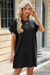 Round Neck Rolled Short Sleeve Tee Dress Casual Dresses - Tophatter Daily Deals