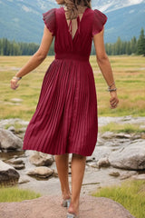 Tied Smocked Waist Flutter Sleeve Dress Casual Dresses - Tophatter Daily Deals